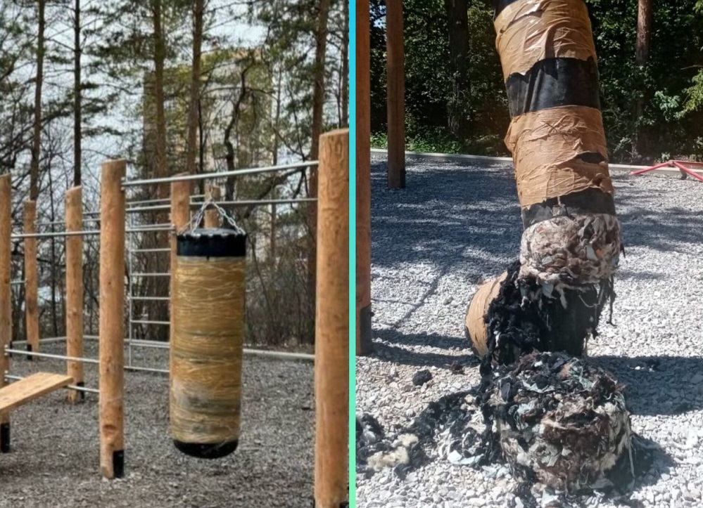 Полиция ищет вандалов, выпотрошивших грушу на пешеходной тропе в Уфе