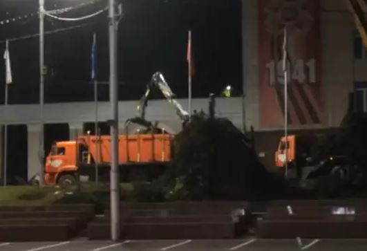 Ночью перед мэрией Уфы спилили елки